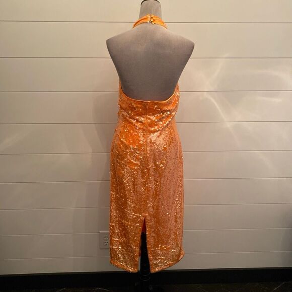 Caroline Constas Orange Halter Fully Lined Midi Sequin Dress Size Medium NWT - Picture 7 of 11